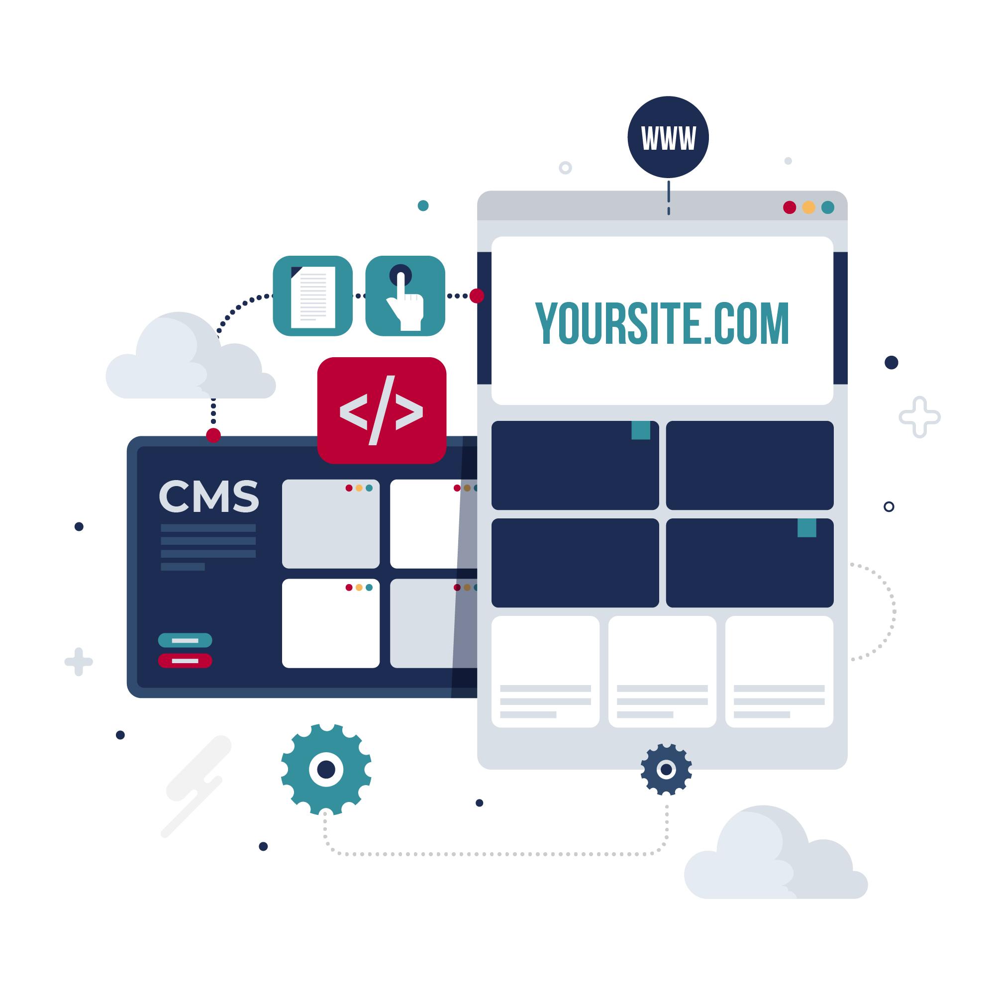 Website, CMS, and online store illustration for ecommerce SEO