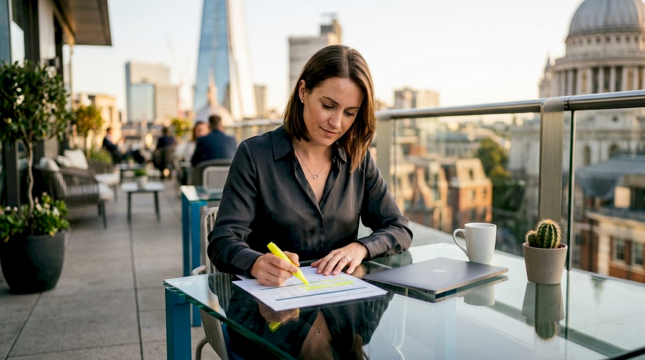 Businesswoman reviewing website ranking reports