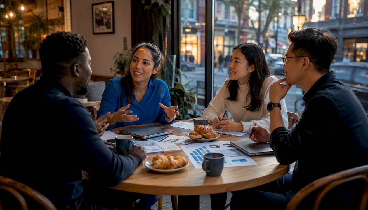 Team discussing ecommerce SEO strategies in office